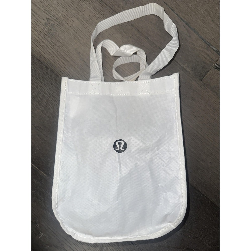 Lululemon Reusable Shopper Tote Bag Small White Black Snap Closure Logo